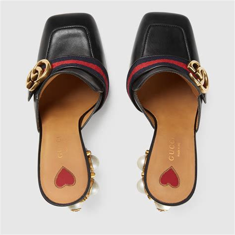 guccy pearl leather mules|GUCCI .